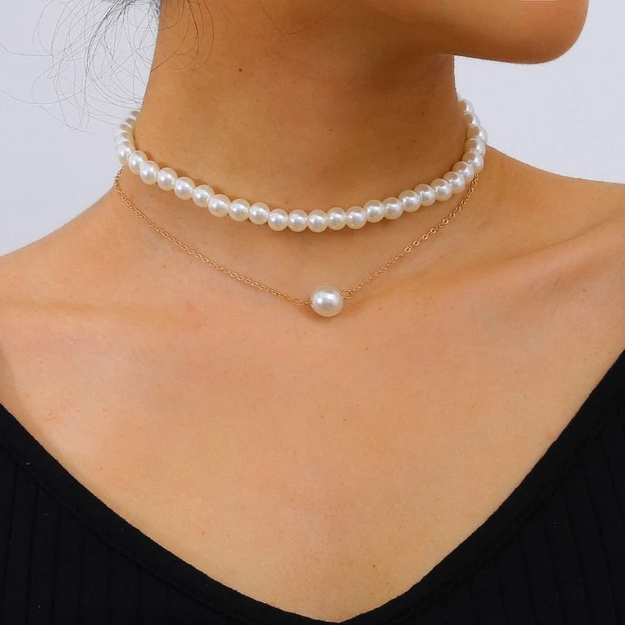 Trend Jewelry Wedding Big Pearl Necklace For Women Fashion White Imitation Pearl Choker - MERGE.DAY.1.FREESTYLE