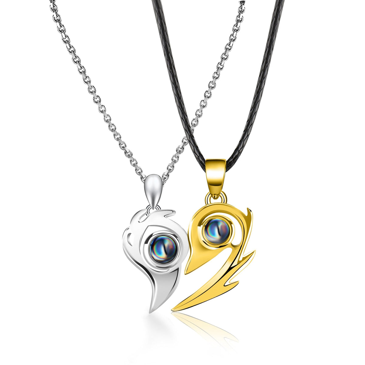 One Pair Magnetic Flame Heart Shaped Custom 100 languages Name Projection Couples Necklaces - MERGE.DAY.1.FREESTYLE