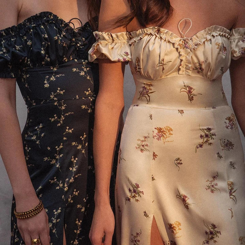 Summer Floral Off Shoulder Puff Sleeve Maxi Dress - MERGE.DAY.1.FREESTYLE