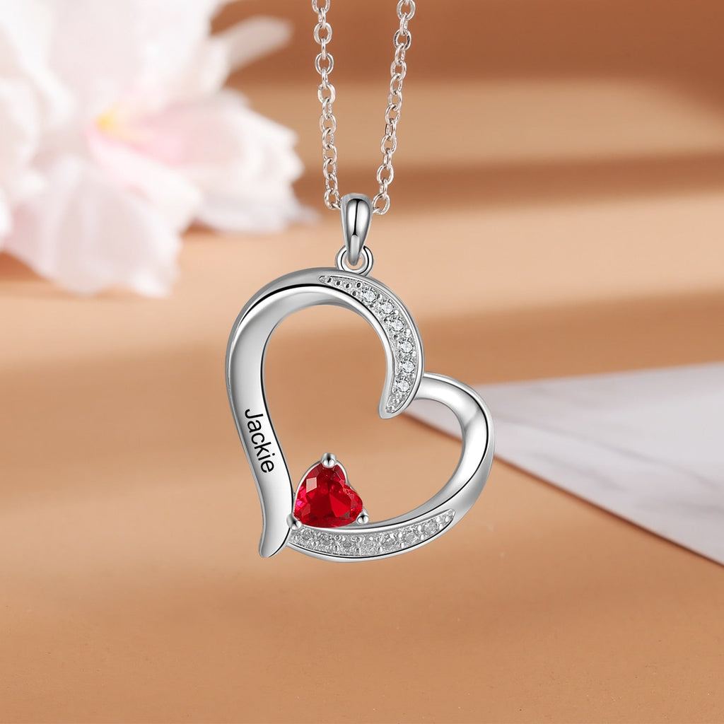 Personalized 1-6 Name Engraving Heart Pendant DIY Birthstone Necklace - MERGE.DAY.1.FREESTYLE