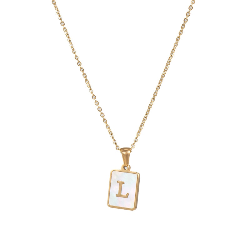 18K Golden Chain Necklaces Male Square Natural Shell Initial Letters Pendant Stainless Steel Jewelry - MERGE.DAY.1.FREESTYLE