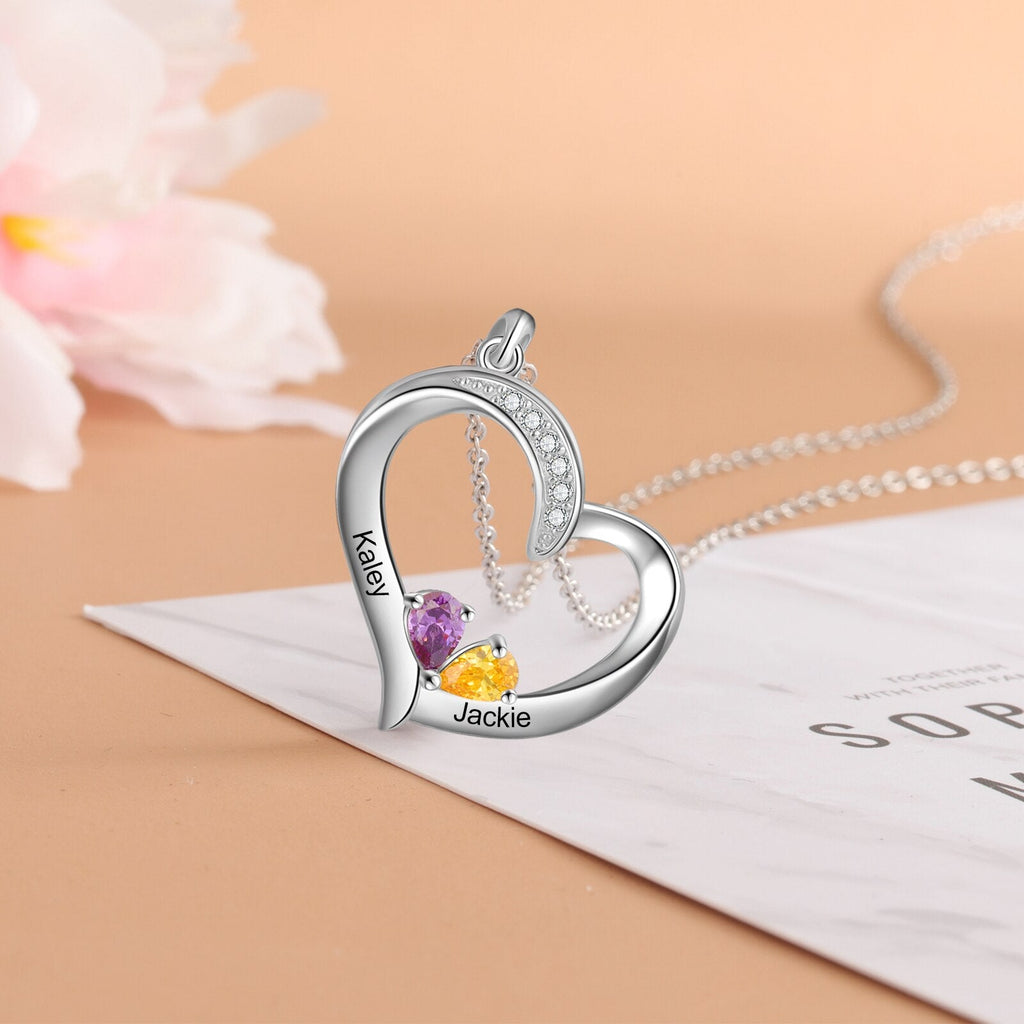 Personalized 1-6 Name Engraving Heart Pendant DIY Birthstone Necklace - MERGE.DAY.1.FREESTYLE