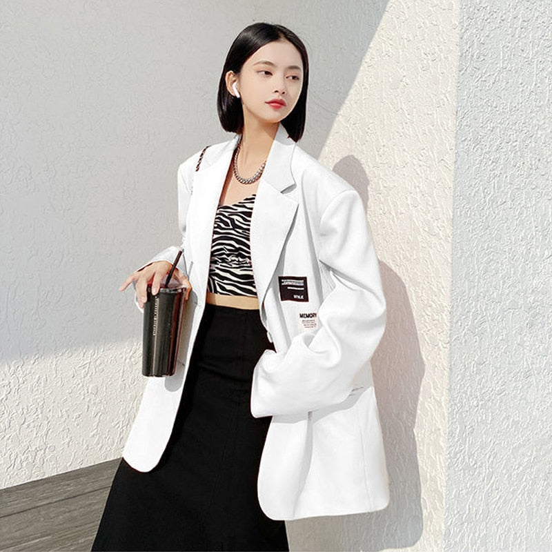 Oversize Blazer Women Autumn Loose Wide Shoulder Suit Coats Casual Label Blazers Female - MERGE.DAY.1.FREESTYLE