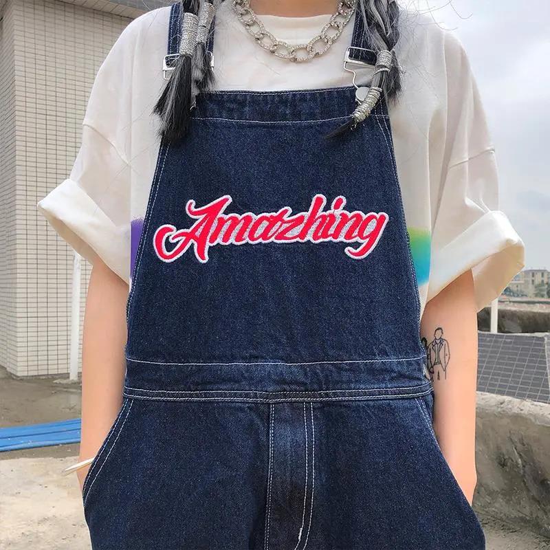 American Embroidery Denim Overalls Women Jean Jumpsuits Loose Straight Wide Leg Pants - MERGE.DAY.1.FREESTYLE