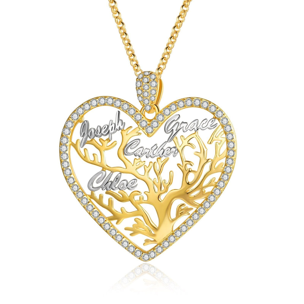 Multi-name Mixed Color Heart Necklace Family Tree of Life Nameplate Pendant - MERGE.DAY.1.FREESTYLE