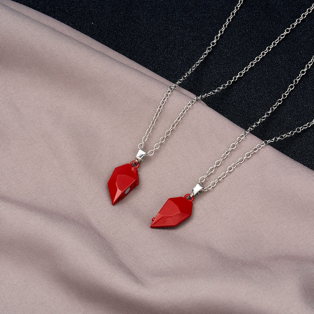 2Pcs Punk Heart Pendant Couple Necklace Lover Distance Faceted Magnetic Necklace - MERGE.DAY.1.FREESTYLE