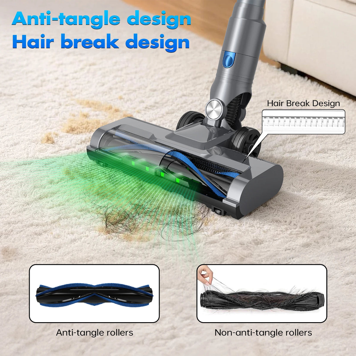 UL/CE/CB/ROHS No Hair Tangles Cordless 40-Minute Stick Vacuum Cleaner with Detachable 0.9L Dust Cup Upright for Carpet Cleaning - MERGE.DAY.1.FREESTYLE