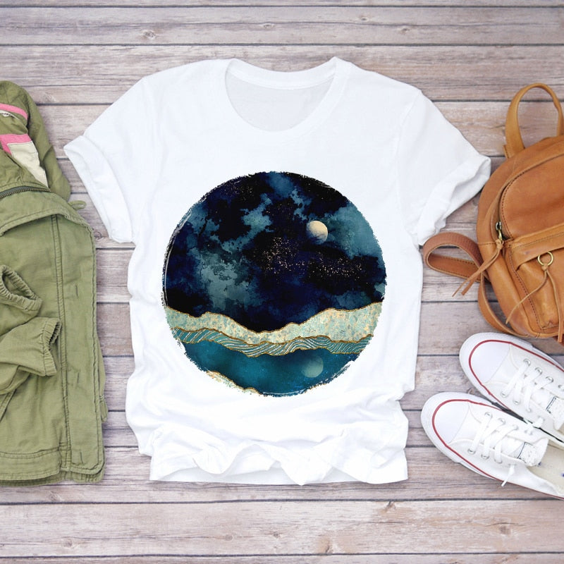 Dream Feather Print Summer Short Sleeve T-Shirts Top Graphic Plue Size - MERGE.DAY.1.FREESTYLE