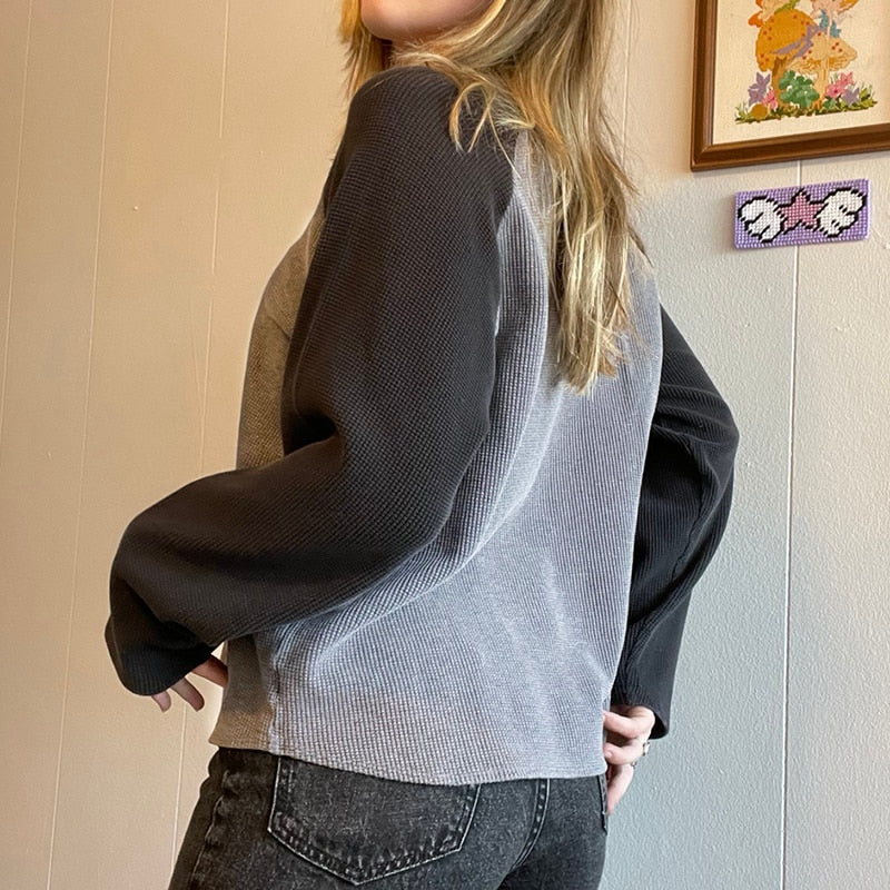 Patchwork T Shirt Knitted Harajuku Vintage Pullovers Casual Basic Kawaii Tee - MERGE.DAY.1.FREESTYLE