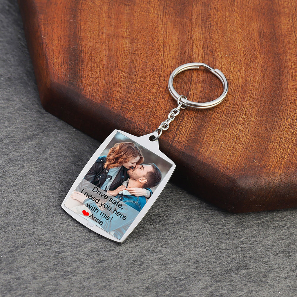 Stainless Steel Car Keyring Personalised Photo With Text Memory Gifts - MERGE.DAY.1.FREESTYLE