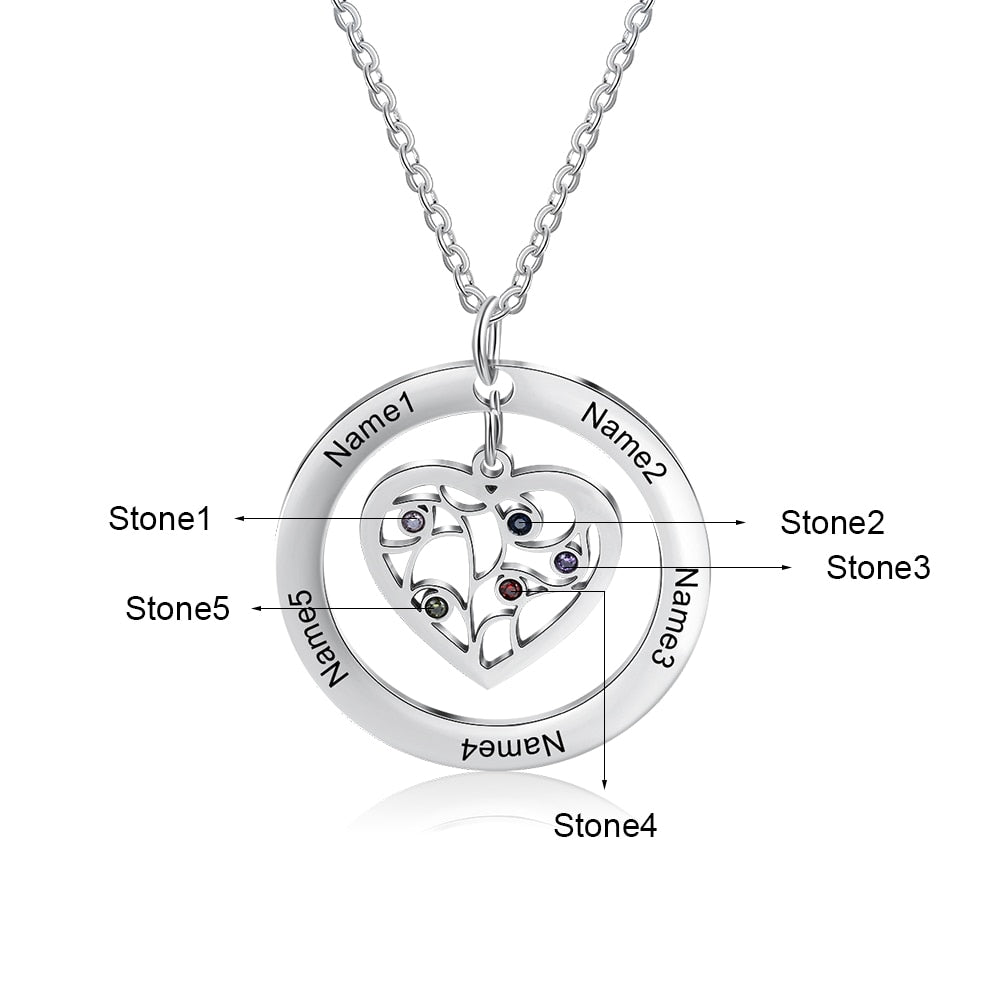 Tree of Life Name Necklace with Birthstone Name Engraved Pendant Family - MERGE.DAY.1.FREESTYLE