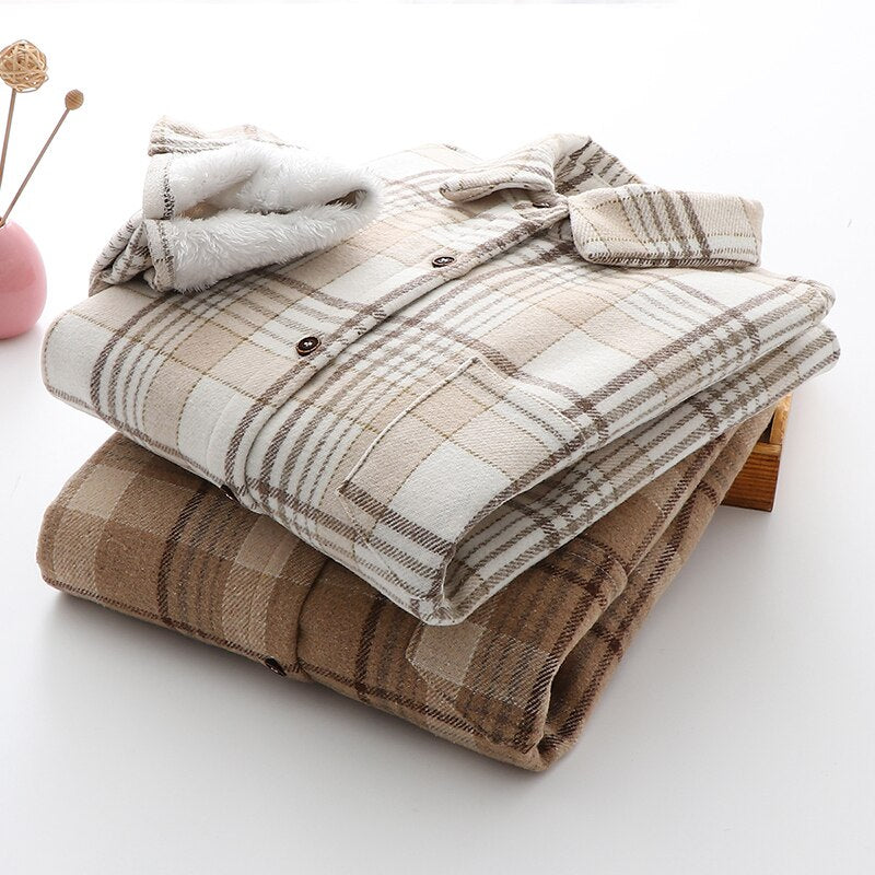 Velvet Thicken Plaid Shirts Blouses Autumn Winter Warm Shirts - MERGE.DAY.1.FREESTYLE
