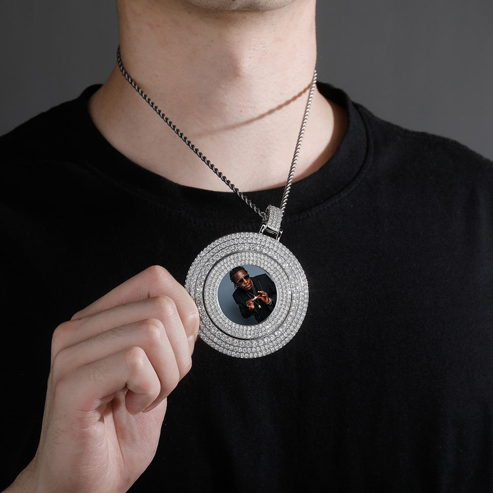 Big Size Custom Photo Rotating Pendant Necklace Full Iced Out Cubic Zirconia Hip Hop Jewelry - MERGE.DAY.1.FREESTYLE