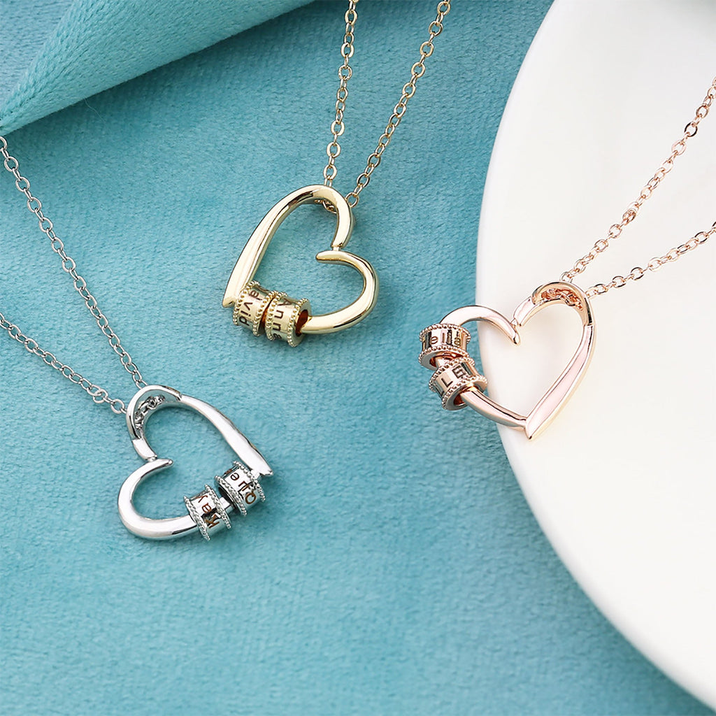 Personalized Heart-shaped Charming Gifts Pendant Jewelry With 1-3 Beads Engraved Name - MERGE.DAY.1.FREESTYLE