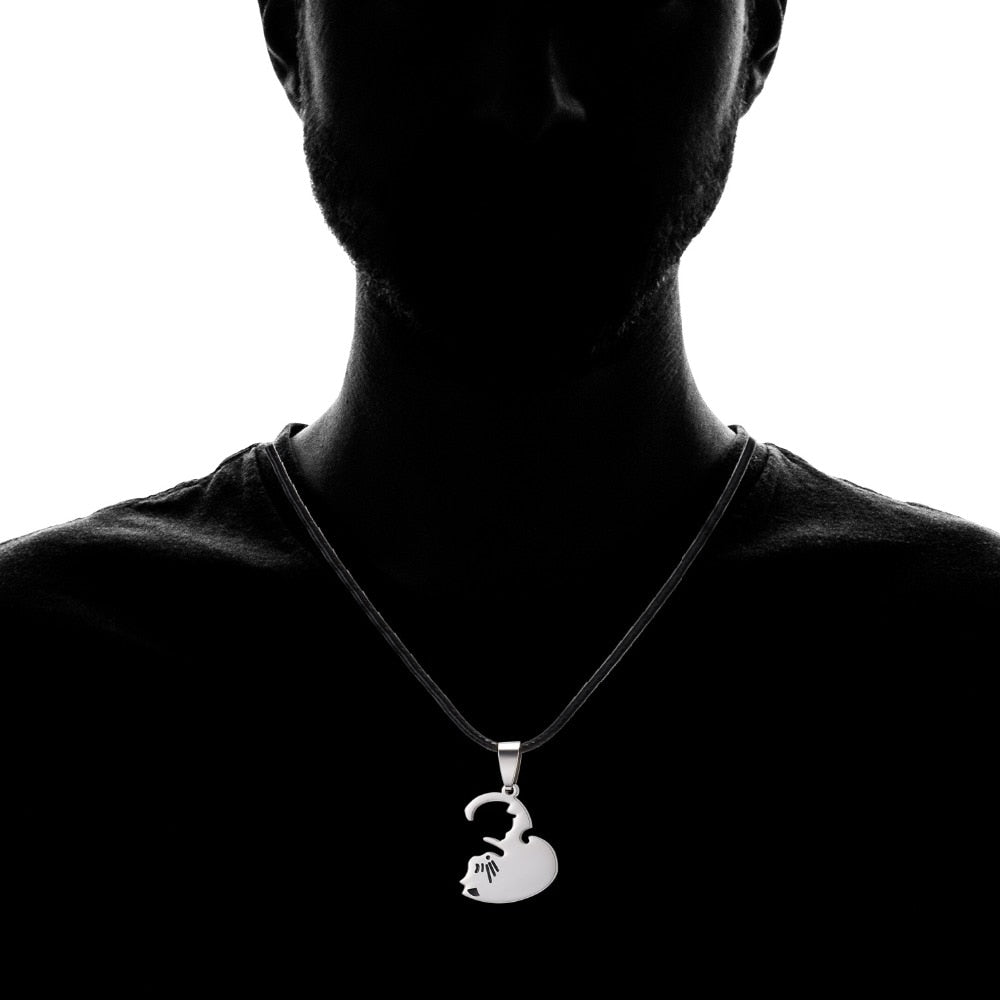 Black White Cat Stitching Necklace Friendship Heart Shape Gold White Cat Cute Couple Jewelry - MERGE.DAY.1.FREESTYLE