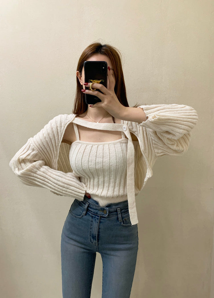 Camisole Knitted Cardigans Women Two Piece Sets 2021 Autumn Sweater Jacket Woman - MERGE.DAY.1.FREESTYLE