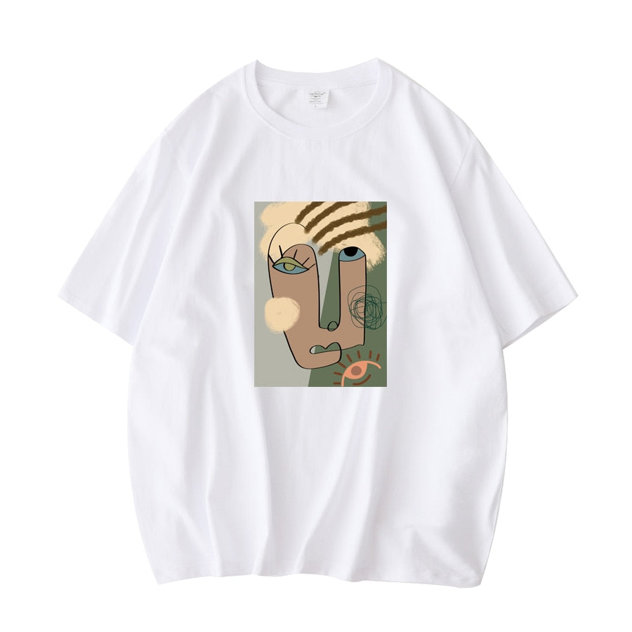 Abstract Pattern Tshirts Lady Cotton Green Summer Tees Lady Short Sleeve Streetwear Tops - MERGE.DAY.1.FREESTYLE