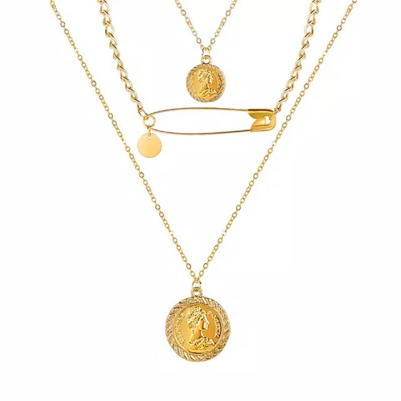 Multi Layer Lock Portrait Pendants Necklaces For Women Gold Metal Key Heart Necklace - MERGE.DAY.1.FREESTYLE