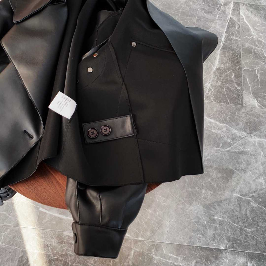Women Pu Motorcycle Biker Faux Leather Jacket Turndown Collar Loose Punk Outerwear - MERGE.DAY.1.FREESTYLE
