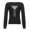 Patchwork Slim Tops Tee Long Sleeves Square Collar Retro Casual Tshirts - MERGE.DAY.1.FREESTYLE