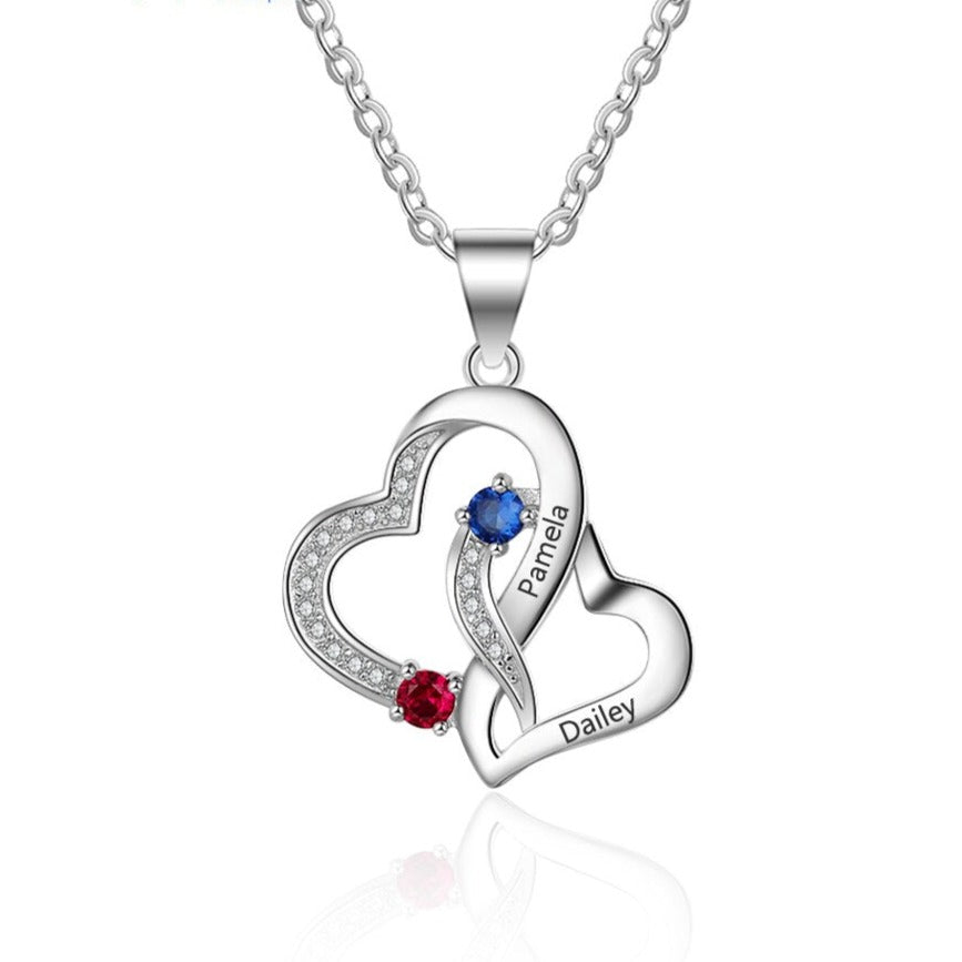 Customized 2 Birthstones Intertwined Heart Necklace Wedding Jewelry - MERGE.DAY.1.FREESTYLE