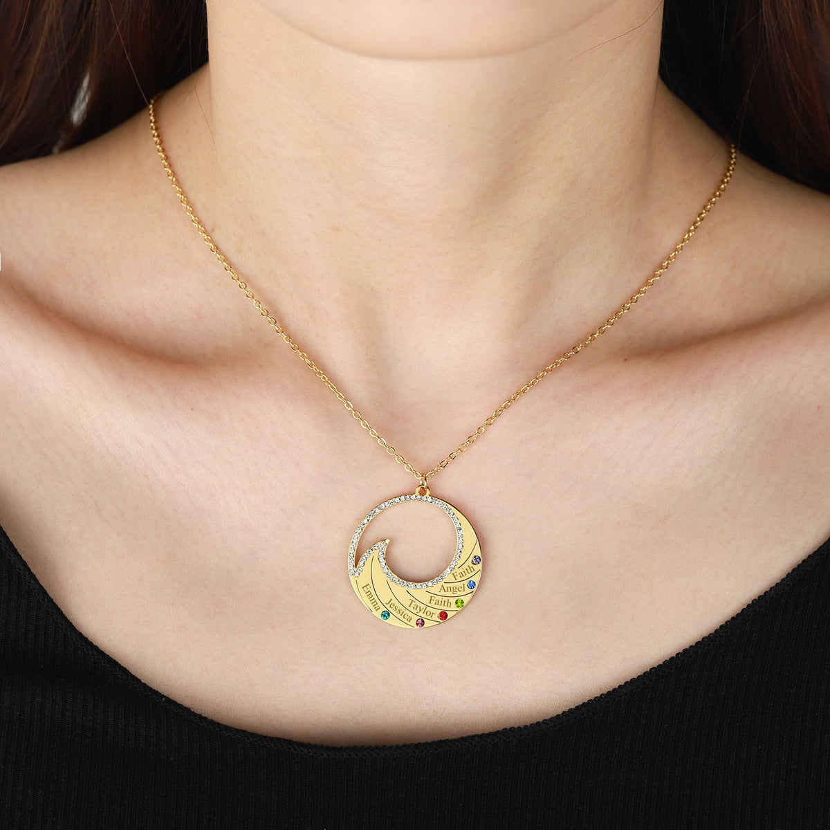 Personalized Name Necklace Pendant For Women Birthstone Crystal Necklaces Wave - MERGE.DAY.1.FREESTYLE