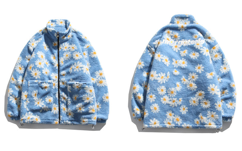 Cotton Padded Thick Parkas Jackets Daisy Print Fleece Warm Full Zip Coats - MERGE.DAY.1.FREESTYLE