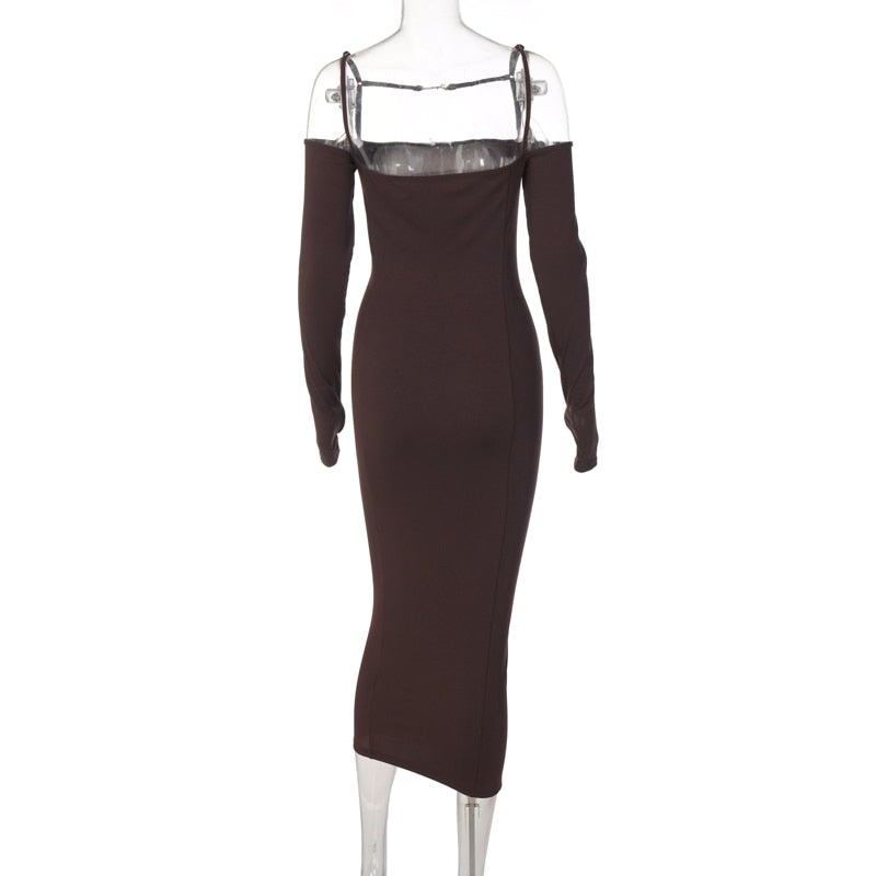 ibbed Solid Slash Neck Slip Long Sleeves Bodycon Mini Dress Streetwear Y2K - MERGE.DAY.1.FREESTYLE