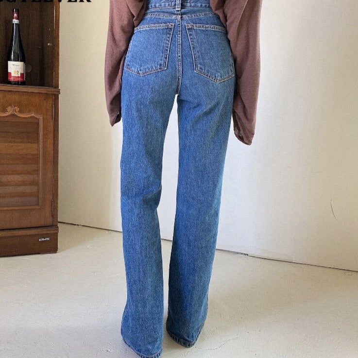 High Waist Pockets Female Floor-length Wide Leg Denim Trousers - MERGE.DAY.1.FREESTYLE