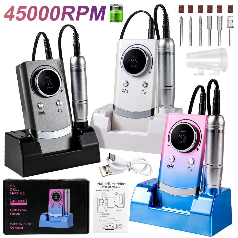 Portable Nail Drill Professional 45000 RPM Rechargeable Electric Nail File Machine Cordless E-File for Acrylic Gel Polishing - MERGE.DAY.1.FREESTYLE