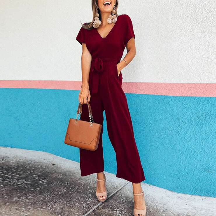 Summer 2022 Streetwear V-neck Jumpsuit Beach Elegant Party One Piece Black Rompers - MERGE.DAY.1.FREESTYLE