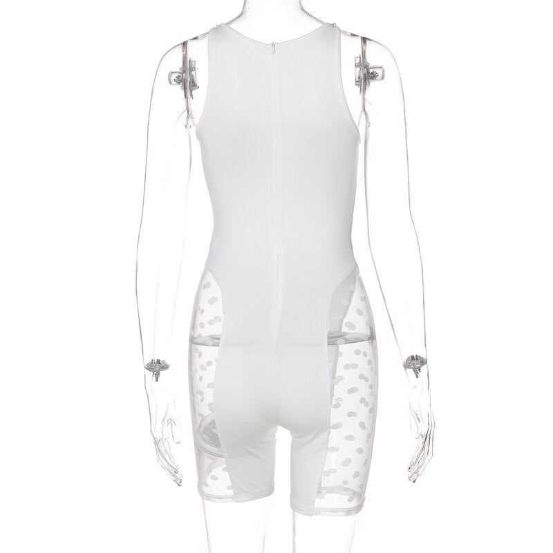 Mesh Sheer Patchwork Playsuit Birthday for Women Y2k Clothes Shorts Rompers - MERGE.DAY.1.FREESTYLE