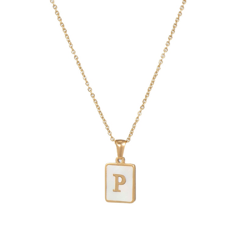 18K Golden Chain Necklaces Male Square Natural Shell Initial Letters Pendant Stainless Steel Jewelry - MERGE.DAY.1.FREESTYLE