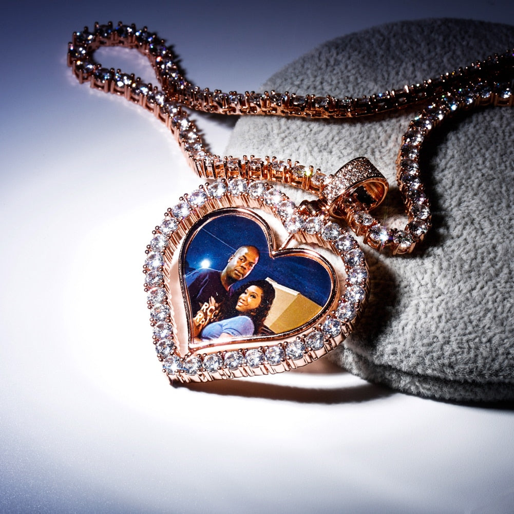 Heart Shaped Custom Photo Spin Double Sided Medallion Pendant Necklace Hip Hop Jewelry - MERGE.DAY.1.FREESTYLE