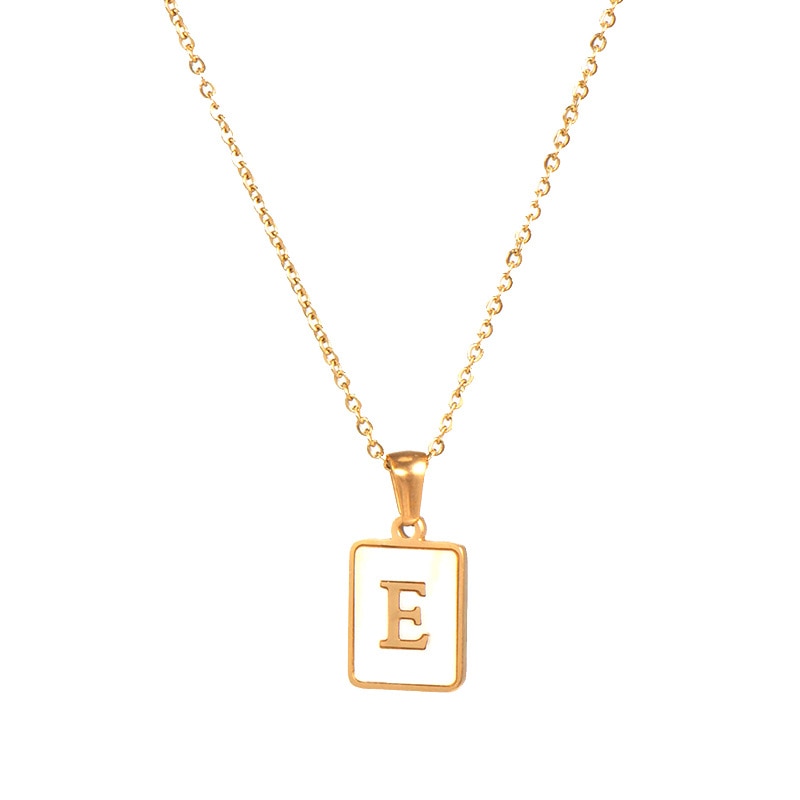 18K Golden Chain Necklaces Male Square Natural Shell Initial Letters Pendant Stainless Steel Jewelry - MERGE.DAY.1.FREESTYLE