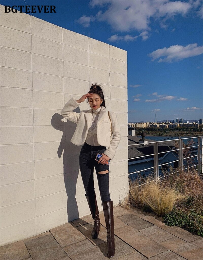 Irregular Ripped Holes Women Pencil Denim Jeans Stylish High Waist Stretched - MERGE.DAY.1.FREESTYLE