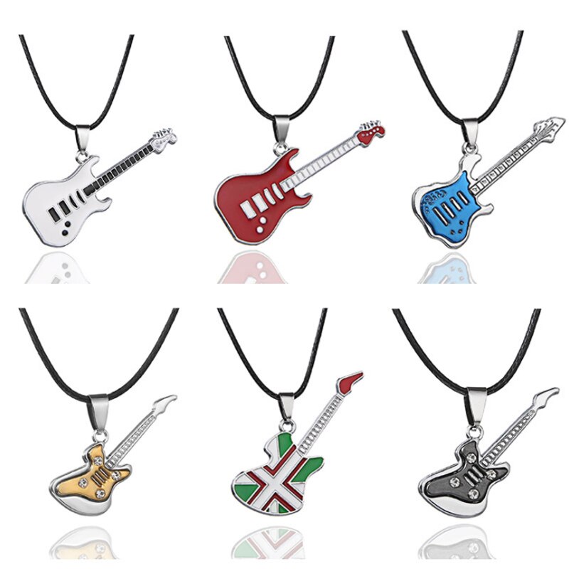 Love Music Exquisite Guitar Shaped Pendant Leather Rope Clavicle Chain Jewelry - MERGE.DAY.1.FREESTYLE