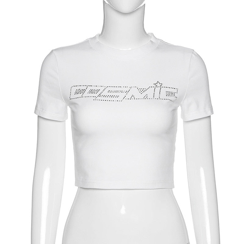 Punk Vintage Rhinestone Spider Goth Graphic T Shirt Women Y2k Style Crop Top O-neck Tshirt - MERGE.DAY.1.FREESTYLE