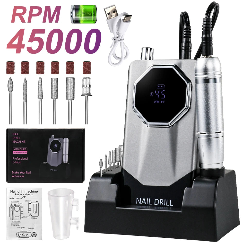 Portable Nail Drill Professional 45000 RPM Rechargeable Electric Nail File Machine Cordless E-File for Acrylic Gel Polishing - MERGE.DAY.1.FREESTYLE