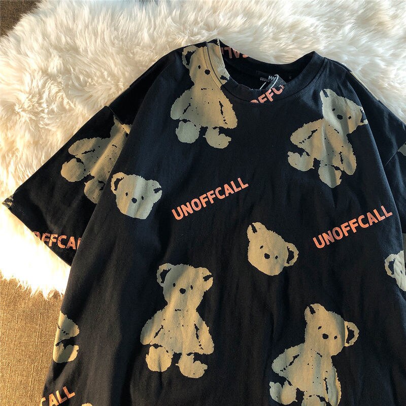 Summer Full Print Cartoon Bear Kawaii Short-Sleeved T-Shirt Loose Harajuku Casual - MERGE.DAY.1.FREESTYLE