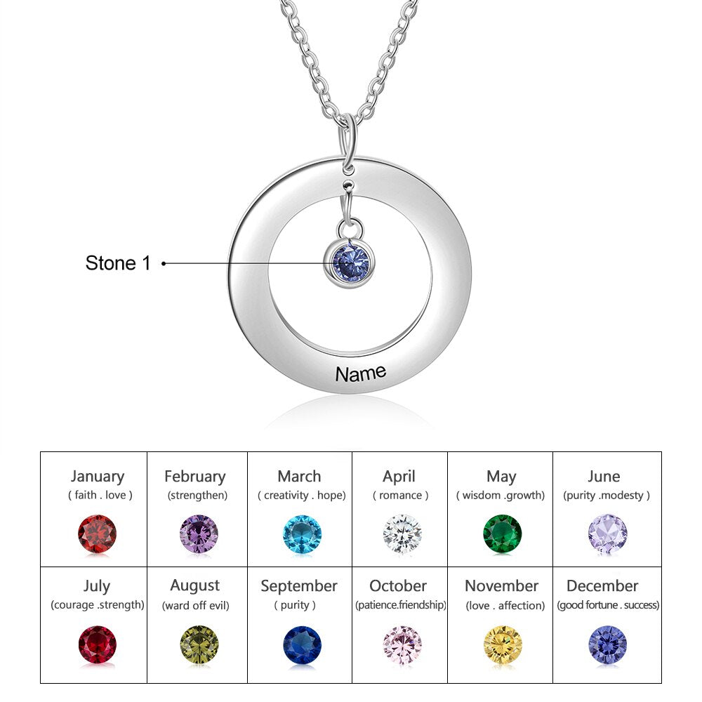 Circle Necklace with 1-3 Birthstones Custom Round Pendant Name Necklace - MERGE.DAY.1.FREESTYLE