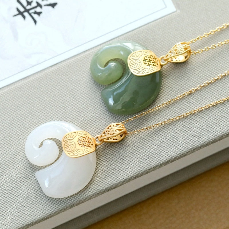 Vintage White Hetian Jade Elephant Pendant 18K Gold Plated Chain Necklace - MERGE.DAY.1.FREESTYLE