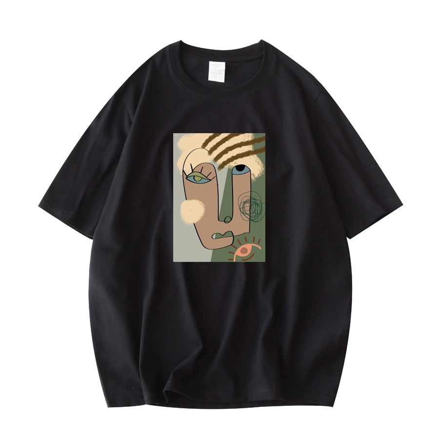 Abstract Pattern Tshirts Lady Cotton Green Summer Tees Lady Short Sleeve Streetwear Tops - MERGE.DAY.1.FREESTYLE