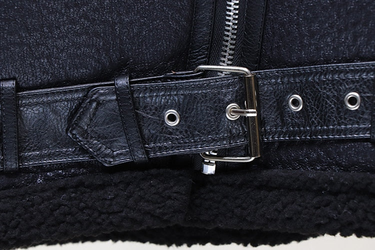 Faux Lamb Leather Jacket Pu Moto Zipper Jacket Warm Thick Outerwear - MERGE.DAY.1.FREESTYLE