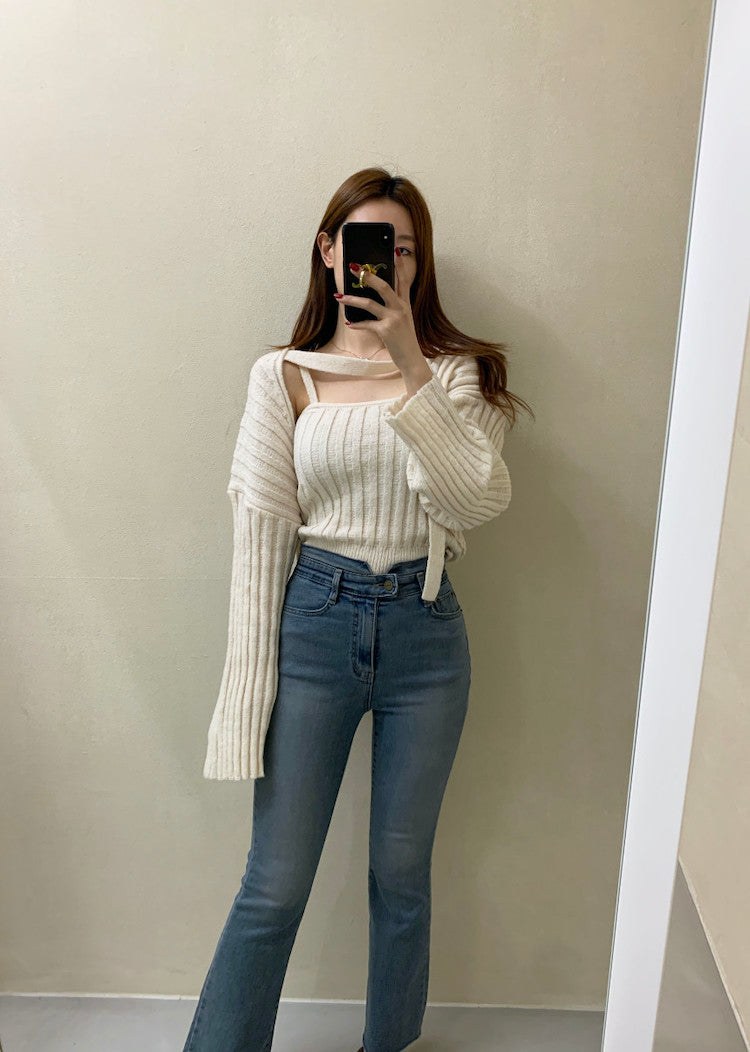 Camisole Knitted Cardigans Women Two Piece Sets 2021 Autumn Sweater Jacket Woman - MERGE.DAY.1.FREESTYLE