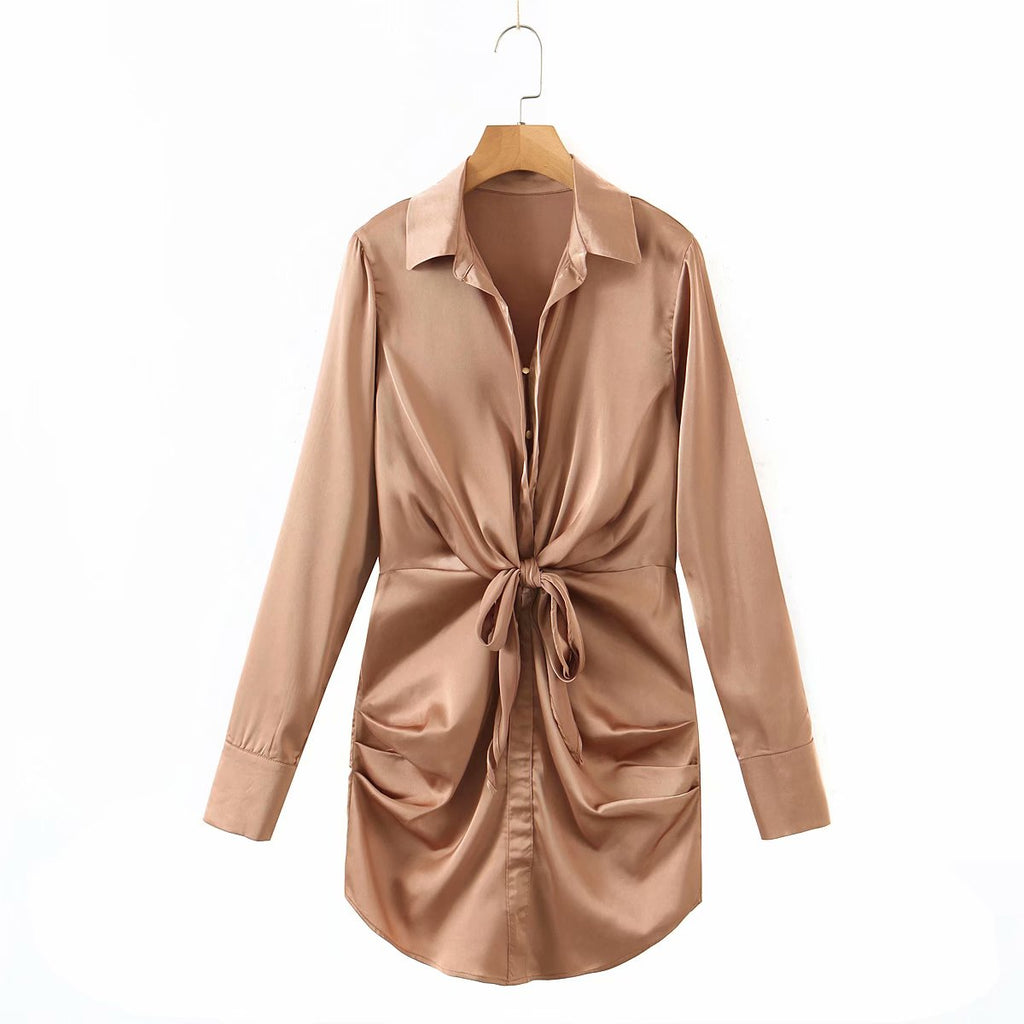 mini dress summer long sleeves women irregularity pleated vocation style loose white shirtdress - MERGE.DAY.1.FREESTYLE