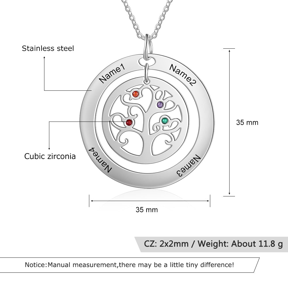 Tree of Life Name Necklace with Birthstone Name Engraved Pendant Family - MERGE.DAY.1.FREESTYLE