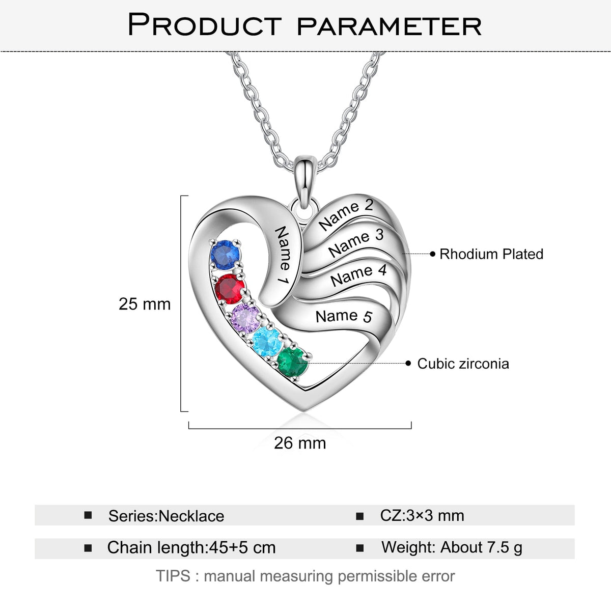 2-5 Names Customized Birthstone Fashion Memorial Heart Necklace - MERGE.DAY.1.FREESTYLE
