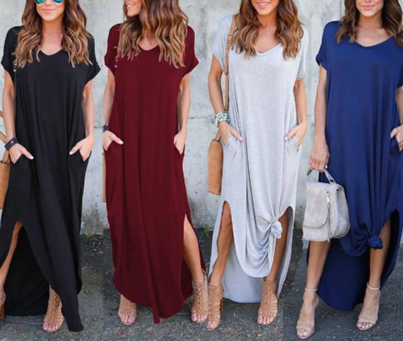 Plus Size 5XL Sexy Women Dress Summer 2022 Solid Casual Short Sleeve Maxi Dresses - MERGE.DAY.1.FREESTYLE