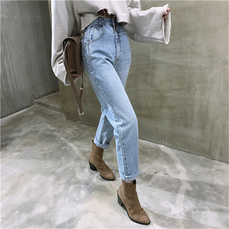 Women Streetwear Loose Female Denim Jeans Buttons Zipper Ladies trouser - MERGE.DAY.1.FREESTYLE